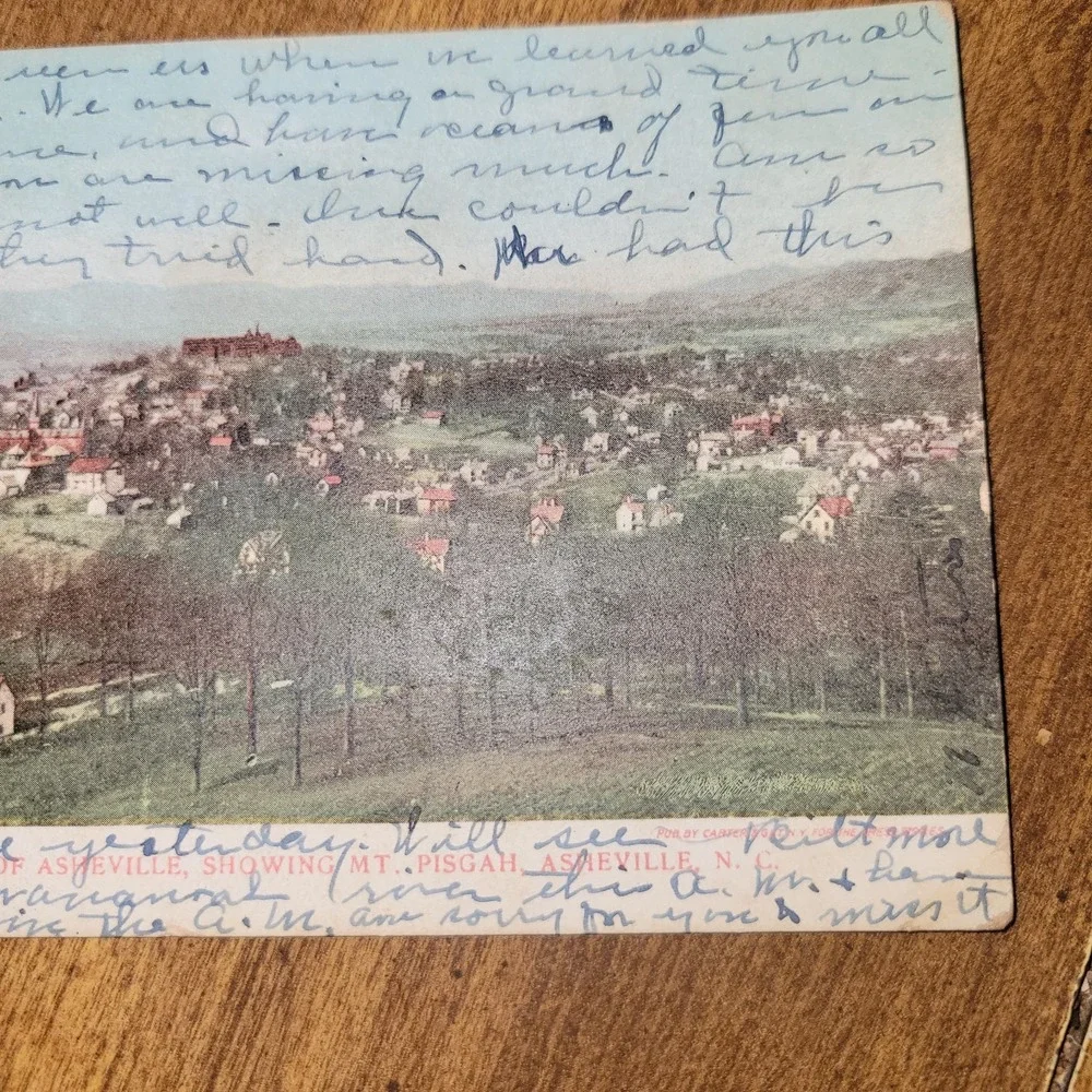 Antique 1906 Asheville NC Postcard Birds Eye View Showing Mt Pisgah Posted North